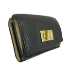 Fendi Peekaboo Wallet Trifold Cowhide Leather Turnlock Logo Gold Black — view 5