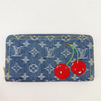 Louis Vuitton LV x Takashi Murakami Zippy Wallet Cherry Monogram Denim Blue — view 2