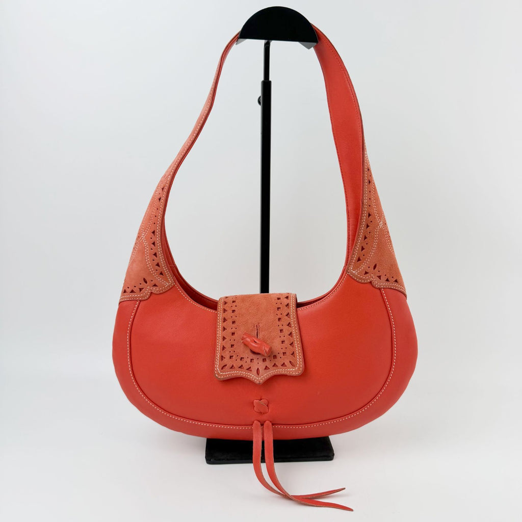 Loewe Perforated Tassel Shoulder Bag Leather Orange Vintage