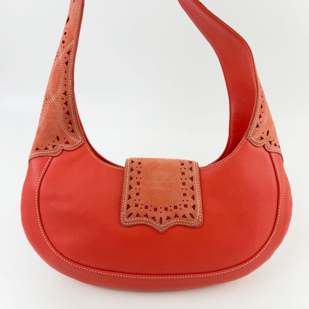 Loewe Perforated Tassel Shoulder Bag Leather Orange Vintage — view 3