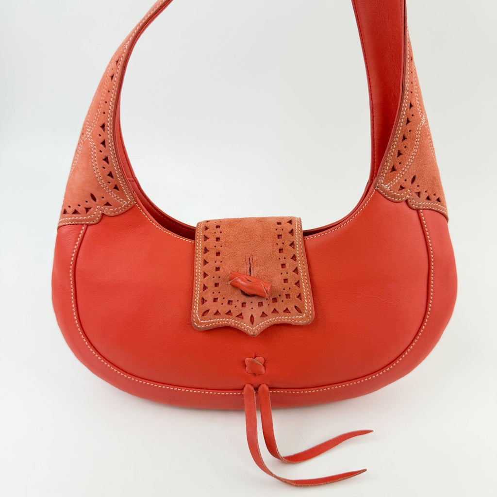 Loewe Perforated Tassel Shoulder Bag Leather Orange Vintage — view 2