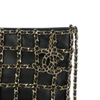 Chanel CC Logo Charm Chain Net Tote Bag Lambskin Black — view 3