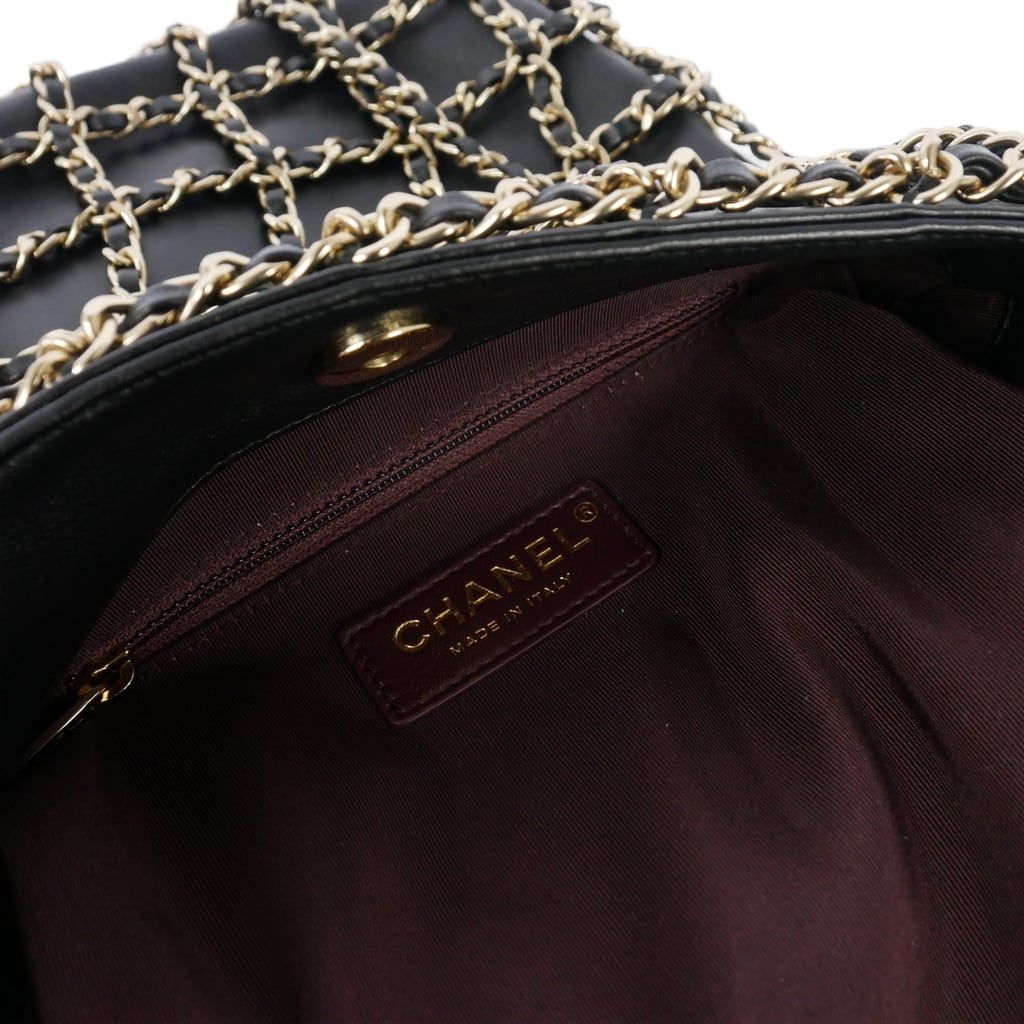 Chanel CC Logo Charm Chain Net Tote Bag Lambskin Black — view 6
