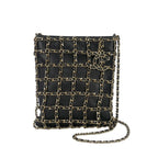 Chanel CC Logo Charm Chain Net Tote Bag Lambskin Black