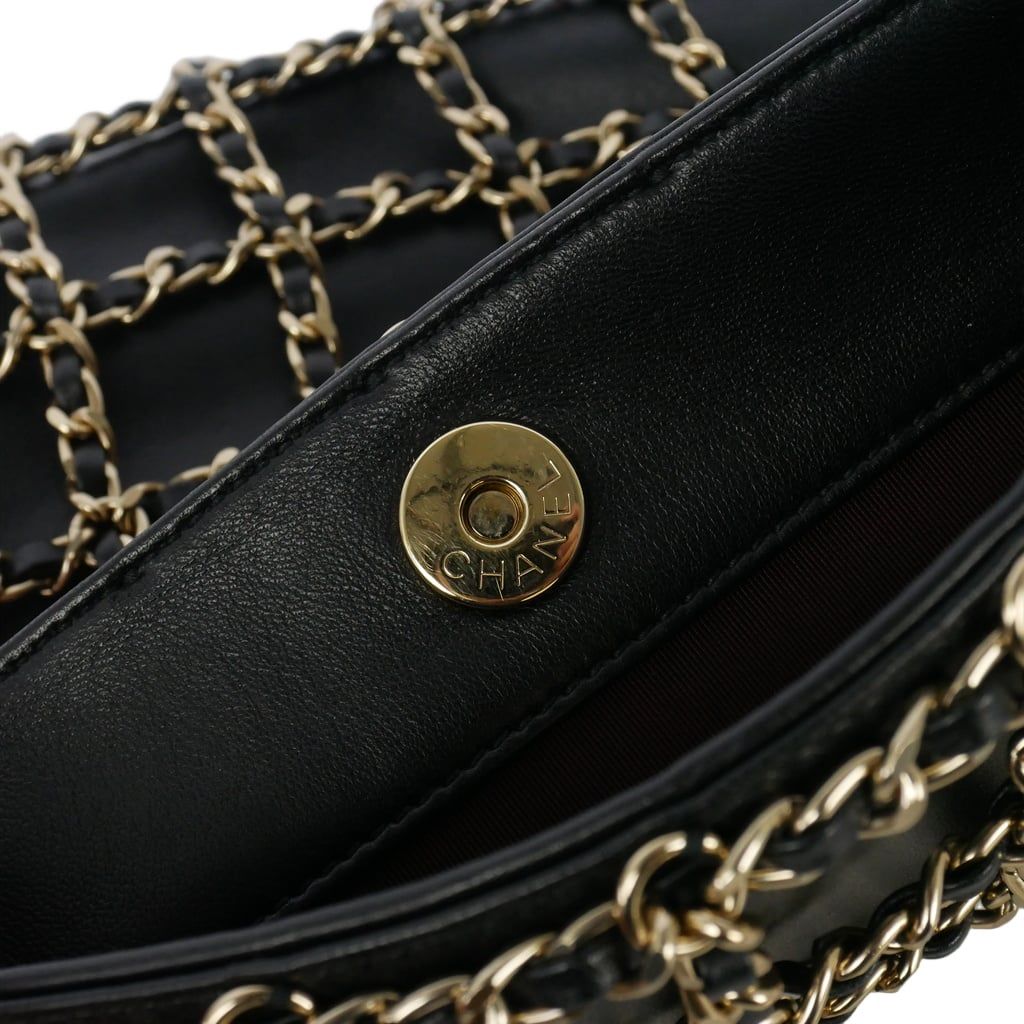 Chanel CC Logo Charm Chain Net Tote Bag Lambskin Black — view 8