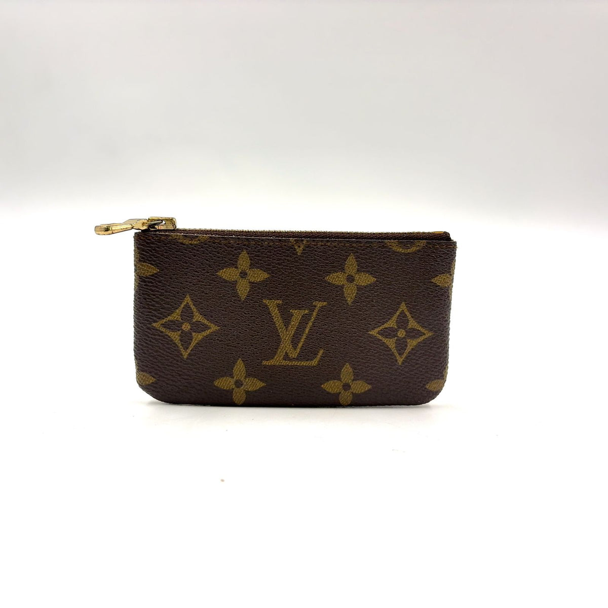 Louis Vuitton Pochette Cles Monogram Leather Brown Coin Purse Gold