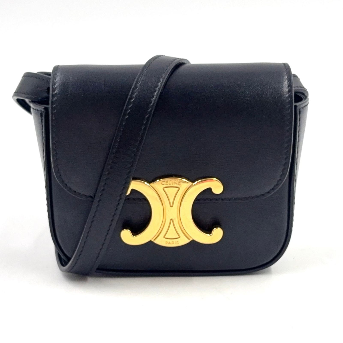 Celine Triomphe Mini Claude Calfskin Black Shoulder Bag Gold