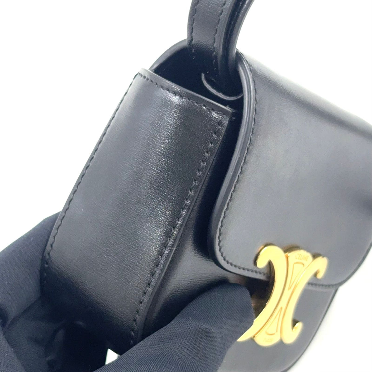 Celine Triomphe Mini Claude Calfskin Black Shoulder Bag Gold — view 6