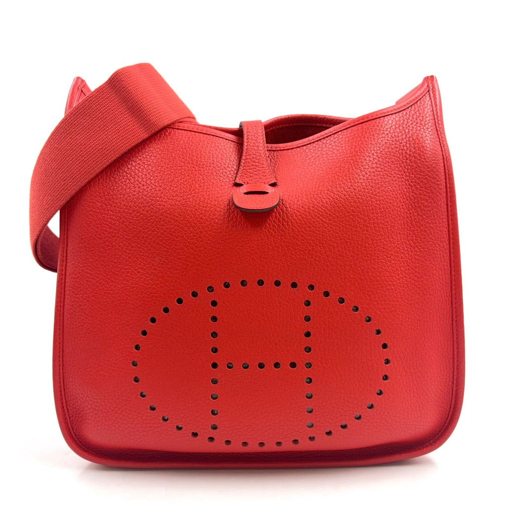 Hermes Evelyne TPM Taurillon Leather Red Shoulder Bag Silver