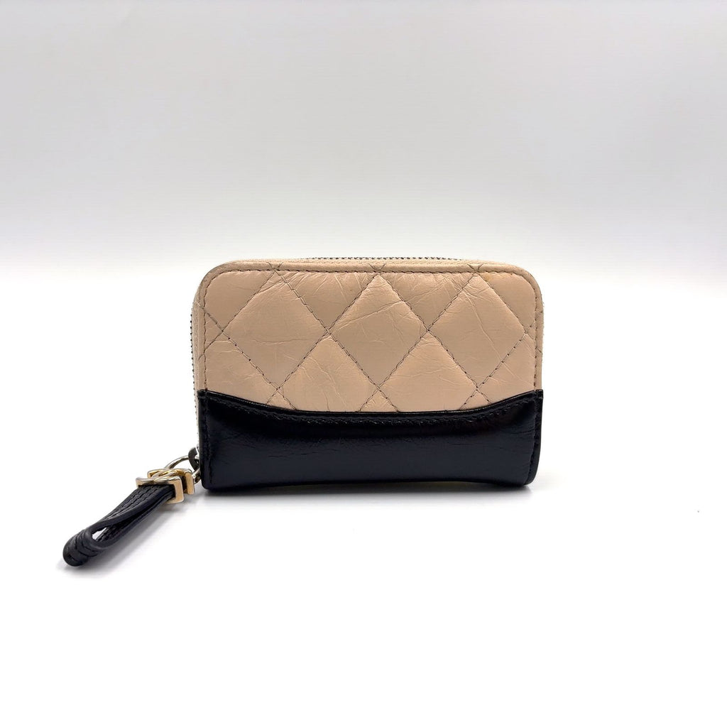 Chanel Gabrielle Leather Black Beige Coin Purse Silver