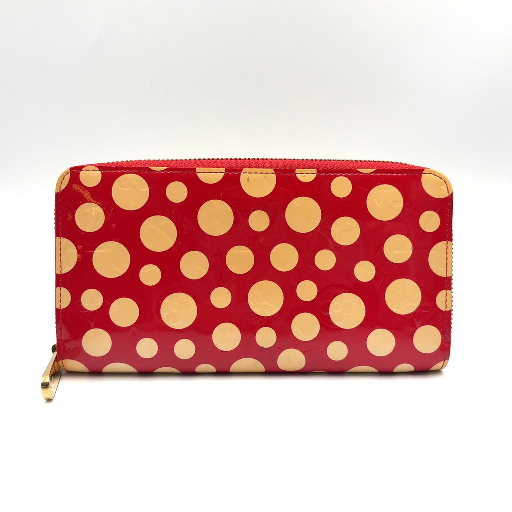 Louis Vuitton Dot Infinity Monogram Vernis Leather Patent Beige Red Wallet Gold