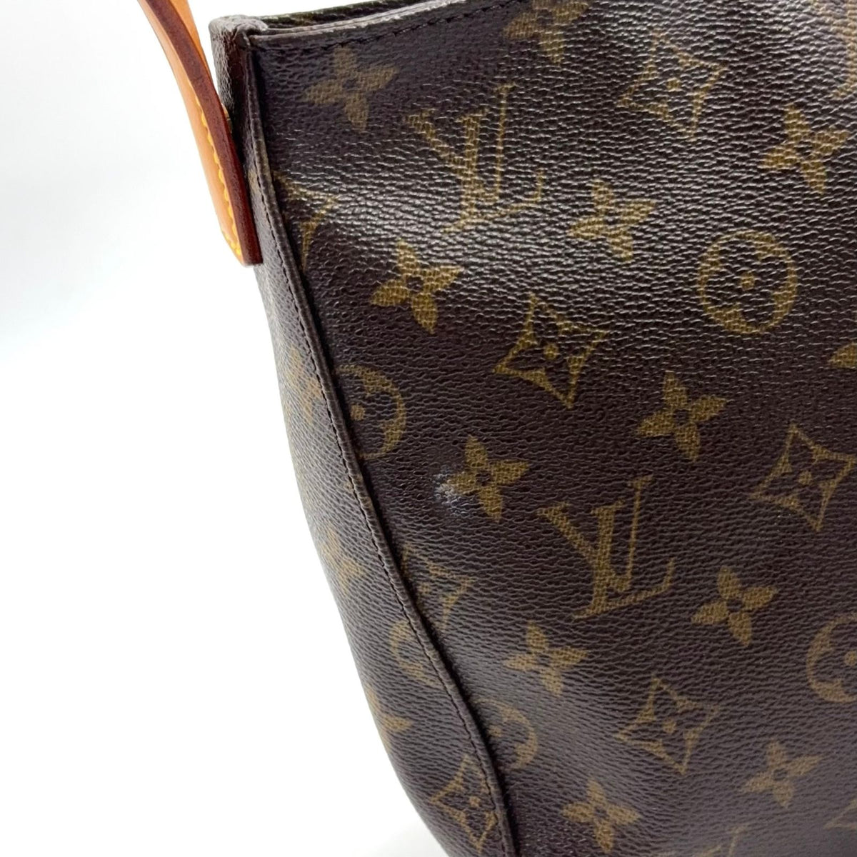 Louis Vuitton Looping MM Monogram Leather Brown Light Handbag Gold — view 5