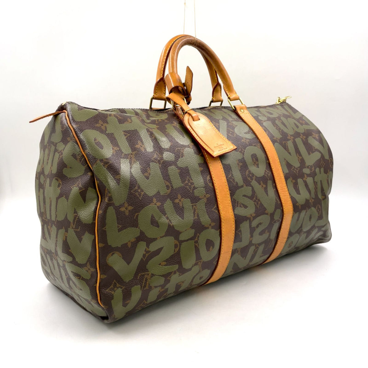 Louis Vuitton Keepall 50 Boston Bag Monogram Graffiti Leather Dark Green Brown — view 2