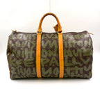 Louis Vuitton Keepall 50 Boston Bag Monogram Graffiti Leather Dark Green Brown