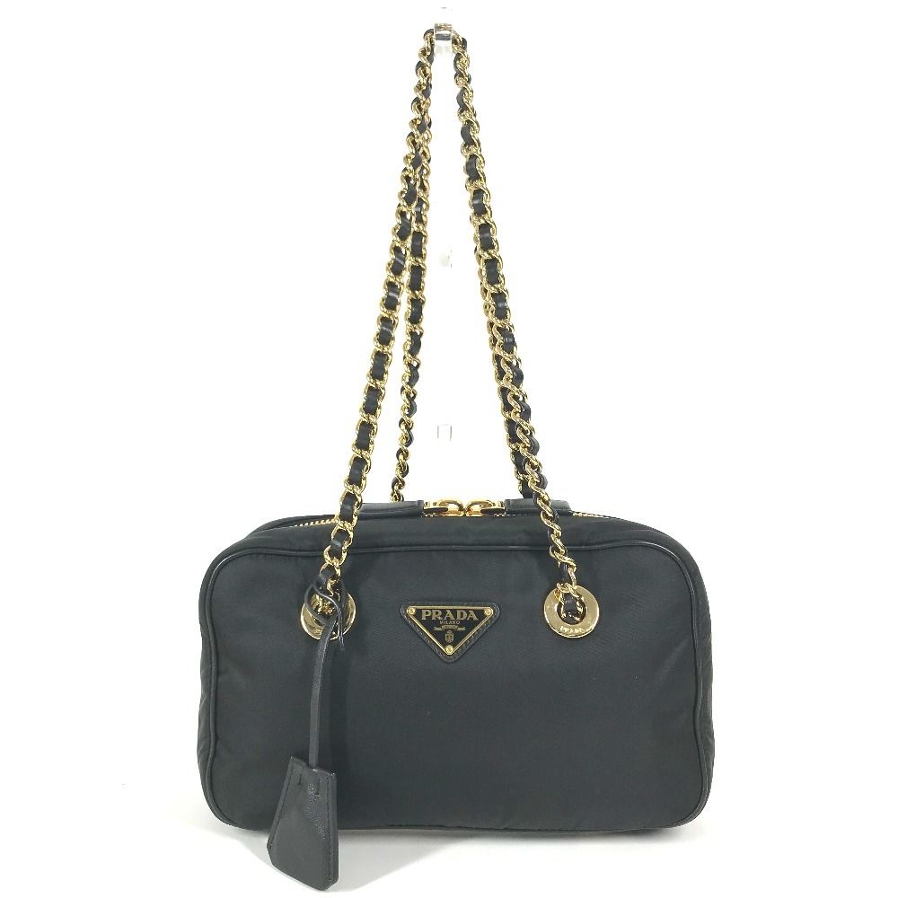Prada Shoulder Bag Tote Leather Nylon Black