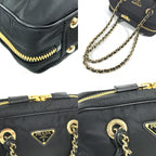 Prada Shoulder Bag Tote Leather Nylon Black — view 7