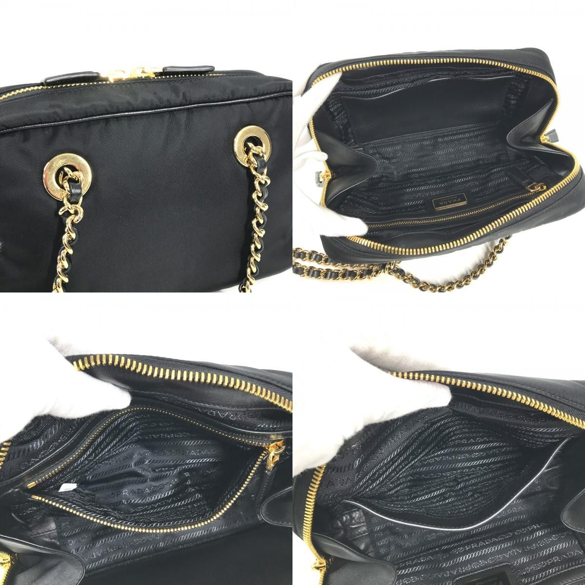 Prada Shoulder Bag Tote Leather Nylon Black — view 8