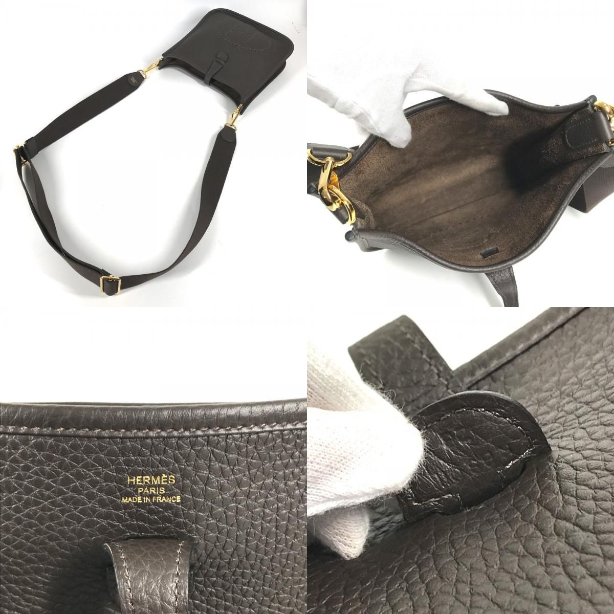 Hermes Shoulder Bag Evelyne 23 Taurillon Clemence Ebene Brown — view 8