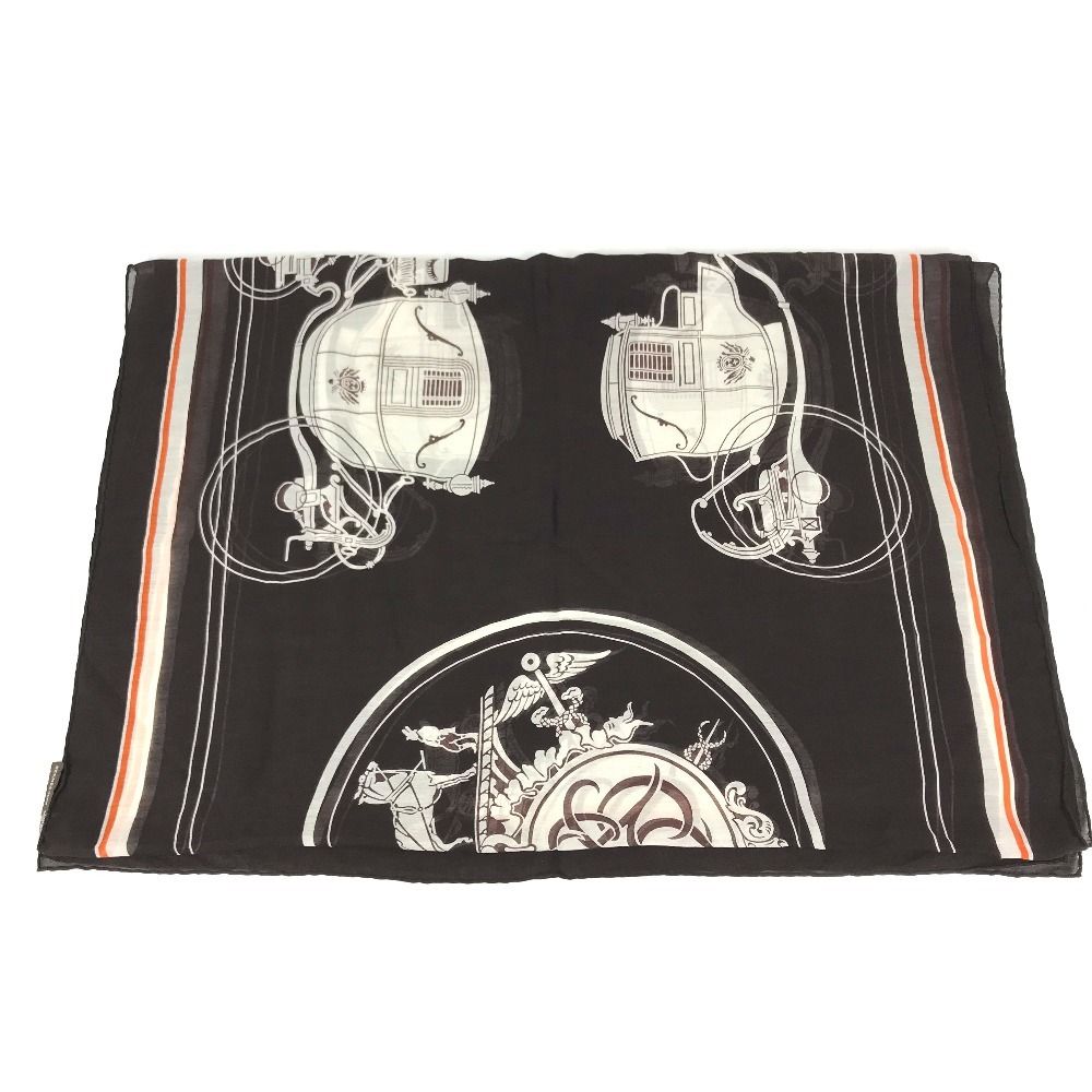 Hermes Shawl Monogram Cotton Brown Scarf — view 4