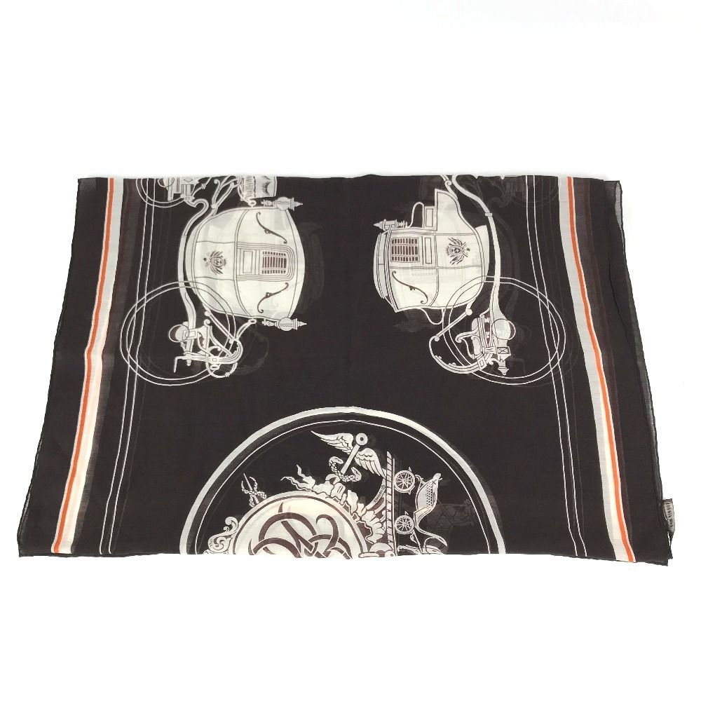 Hermes Shawl Monogram Cotton Brown Scarf — view 2