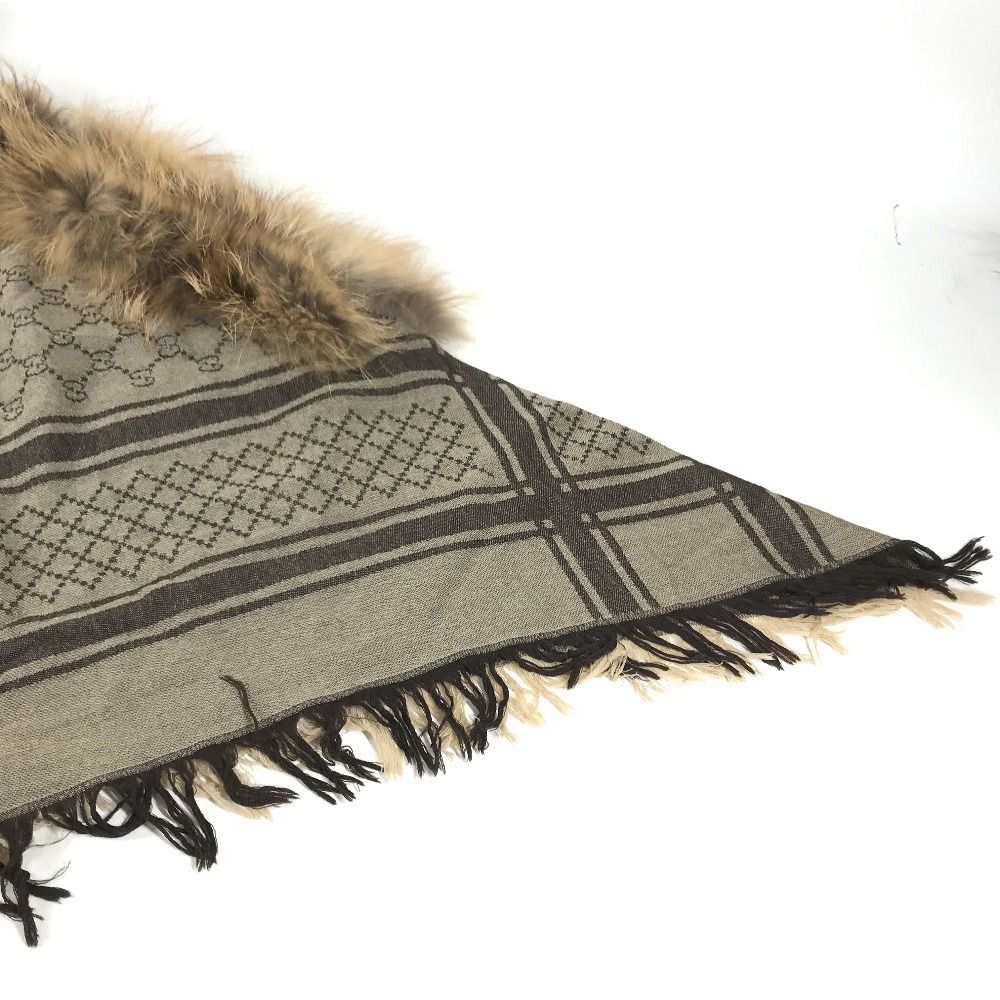 Gucci Shawl Fur Haori Tippet GG Logo Wool Brown Scarf — view 3