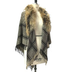 Gucci Shawl Fur Haori Tippet GG Logo Wool Brown Scarf