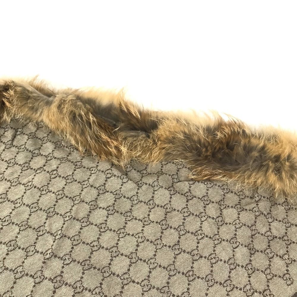 Gucci Shawl Fur Haori Tippet GG Logo Wool Brown Scarf — view 4