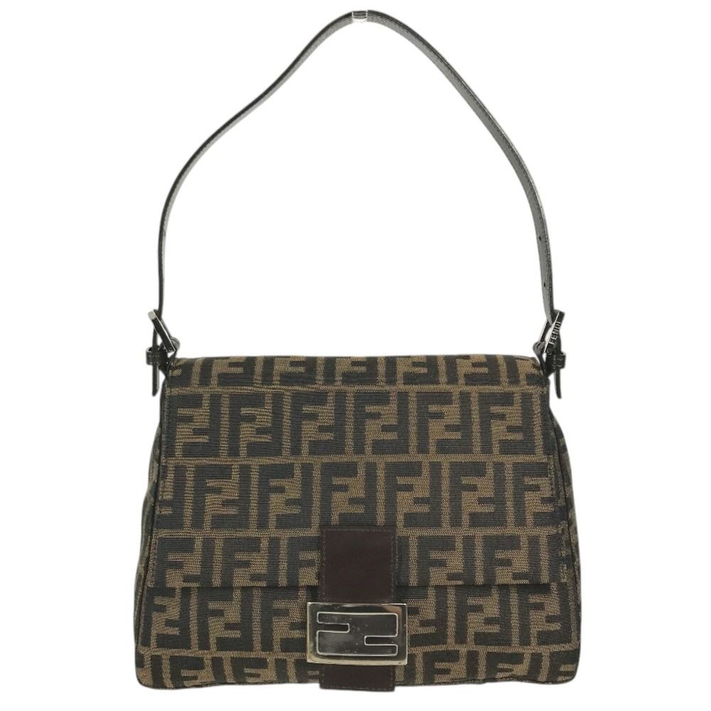 Fendi Shoulder Bag Mamma Bucket Logo Canvas Leather Brown