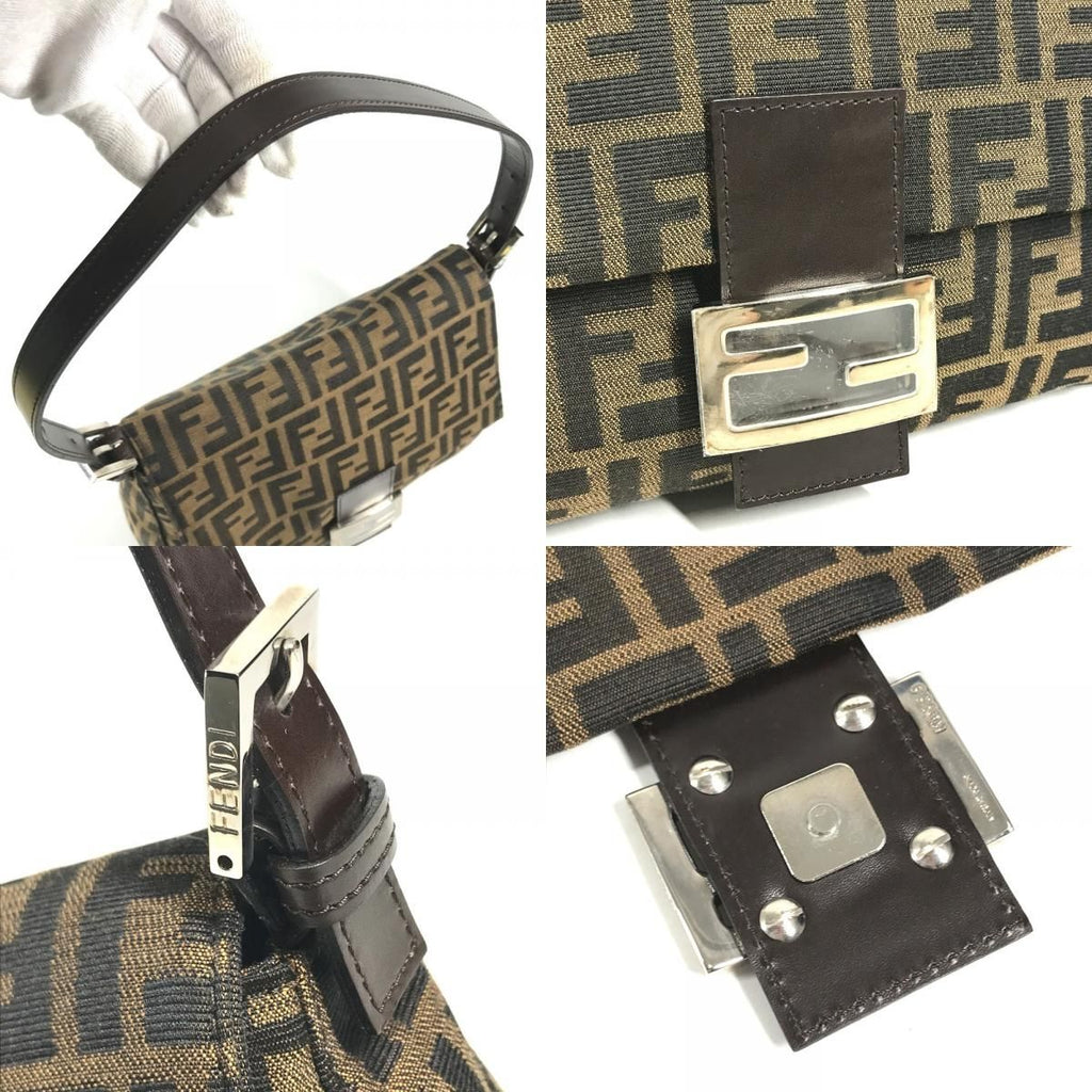 Fendi Shoulder Bag Mamma Bucket Logo Canvas Leather Brown — view 8