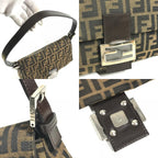 Fendi Shoulder Bag Mamma Bucket Logo Canvas Leather Brown — view 8