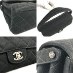Chanel Shoulder Bag CC Logo Double Flap Face Cotton Black — view 7