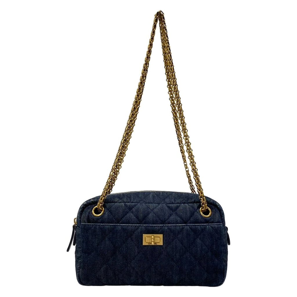 Chanel Shoulder Bag 2.55 Quilted Dark Navy Mademoiselle Chain Vintage Gold