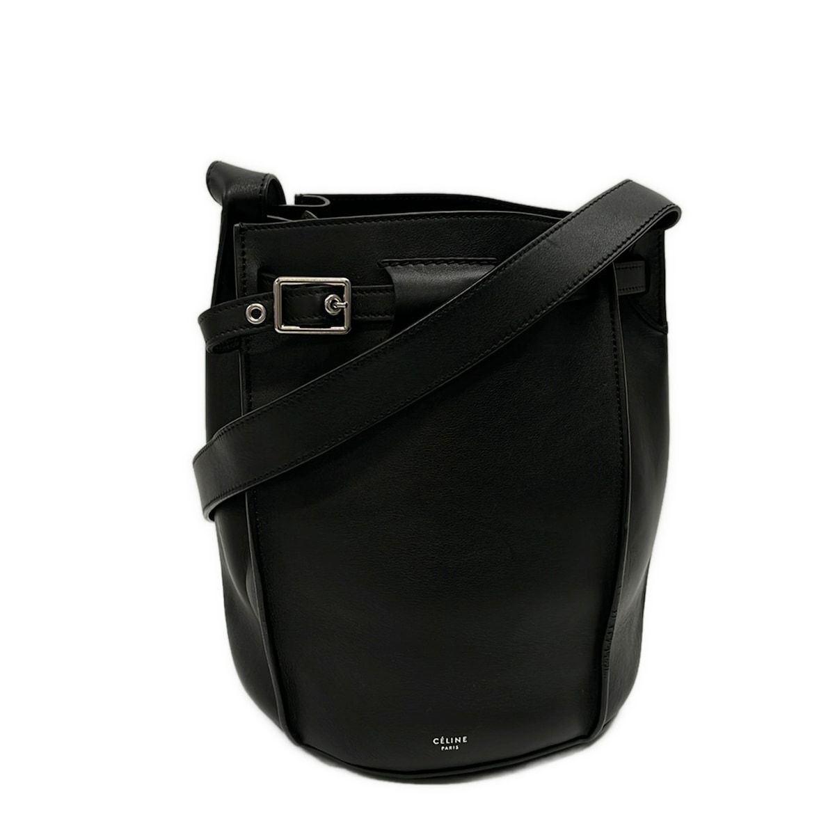 Celine Shoulder Bag Big Bucket with Long Strap Black Leather