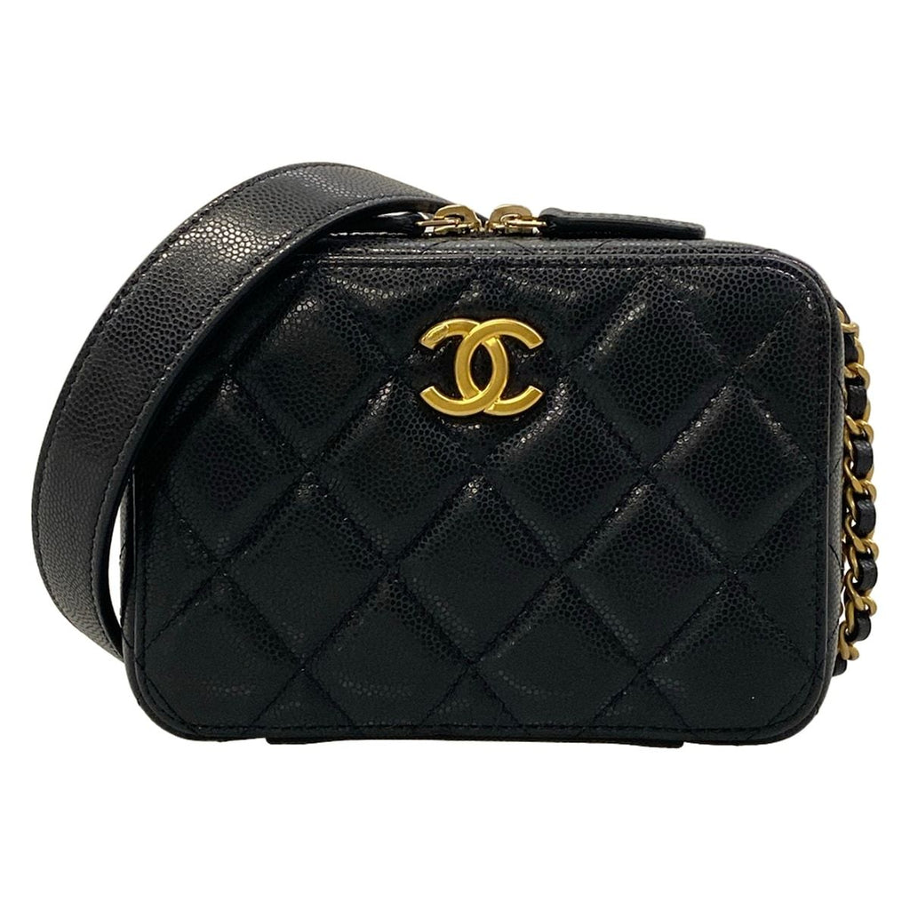 Chanel Shoulder Bag Quilted Black Matte Gold Chain