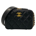 Chanel Shoulder Bag Quilted Black Matte Gold Chain