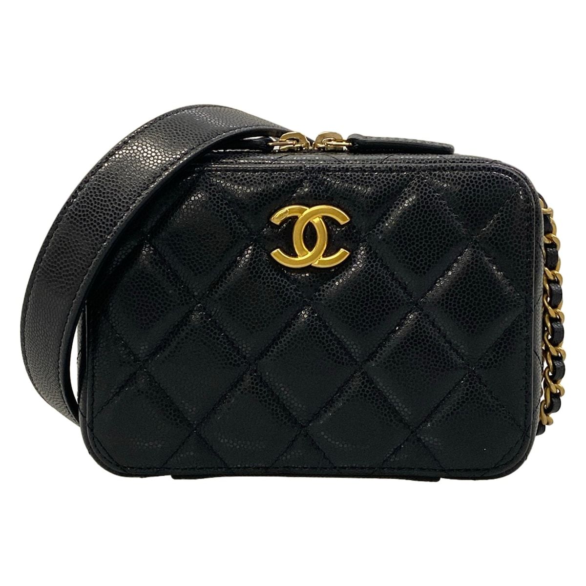 Chanel Shoulder Bag Quilted Black Matte Gold Chain