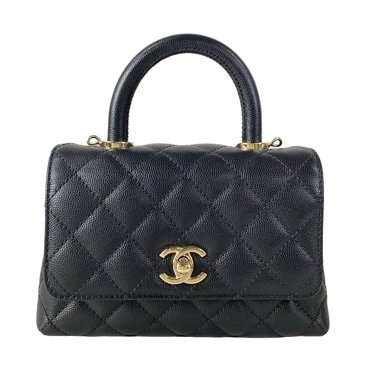 Chanel Handbag Small Top Handle Flap Bag Quilted Coco XS Black