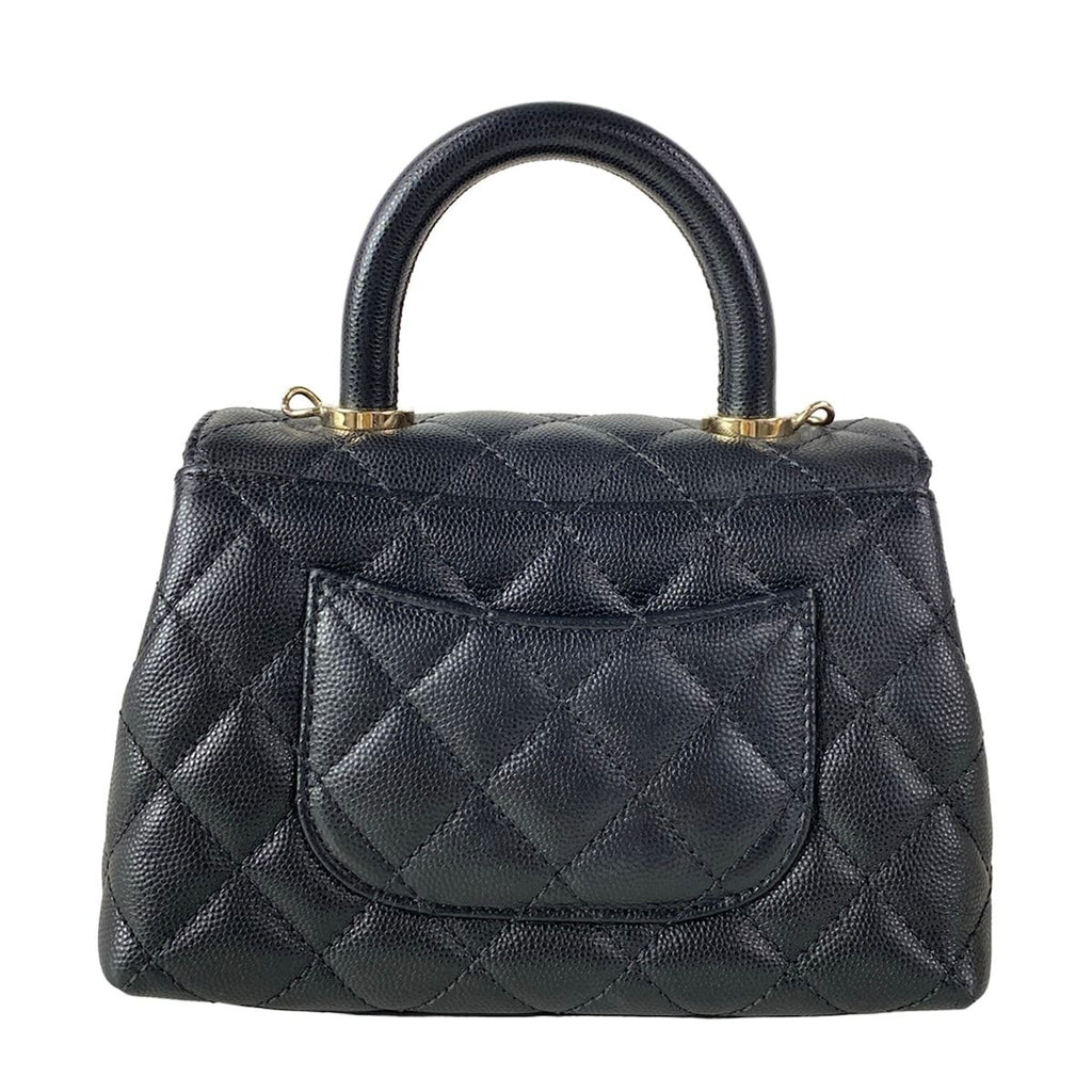 Chanel Handbag Small Top Handle Flap Bag Quilted Coco XS Black — view 3