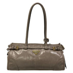 Prada Handbag Bonnie Medium Leather Pewter Gray Vintage Style