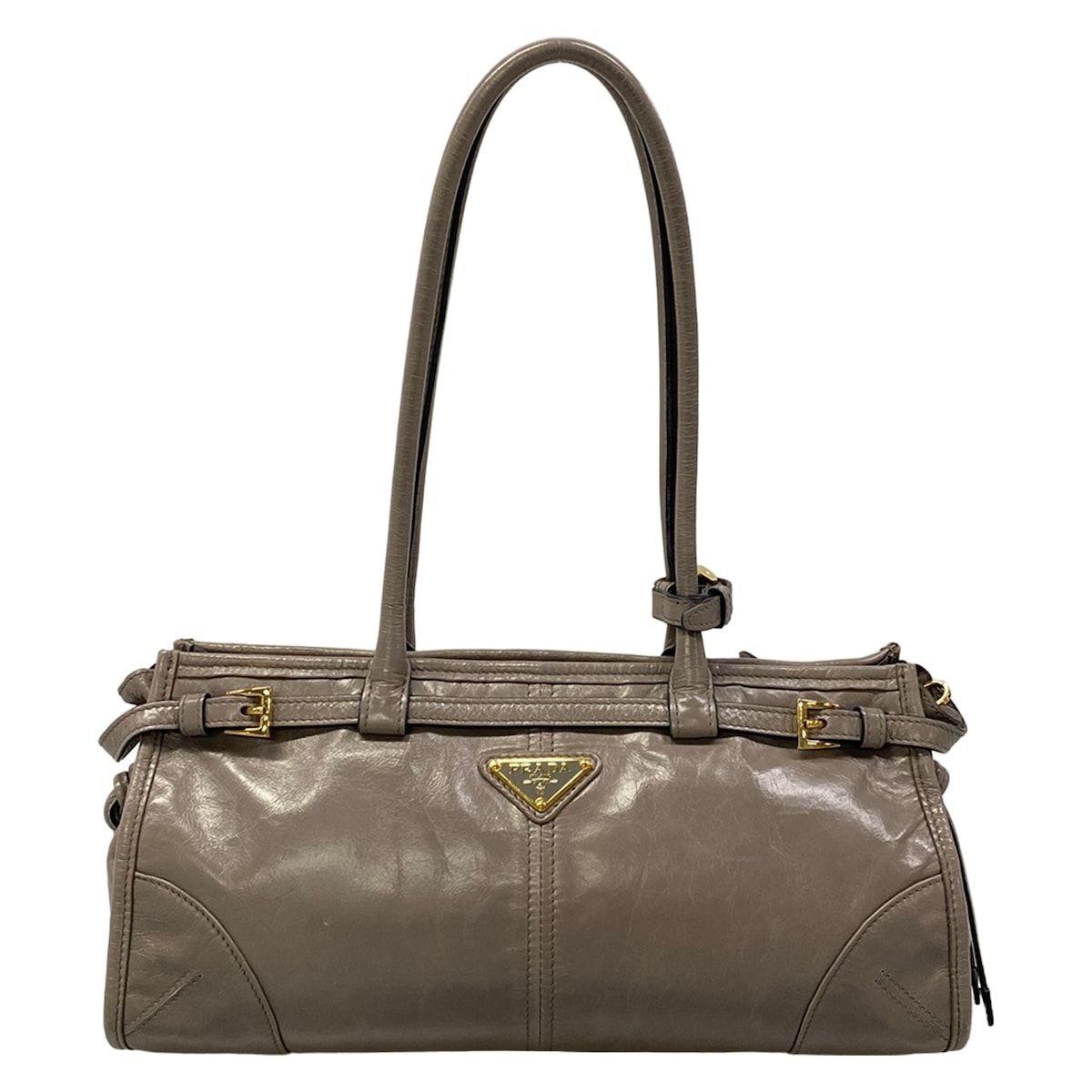 Prada Handbag Bonnie Medium Leather Pewter Gray Vintage Style