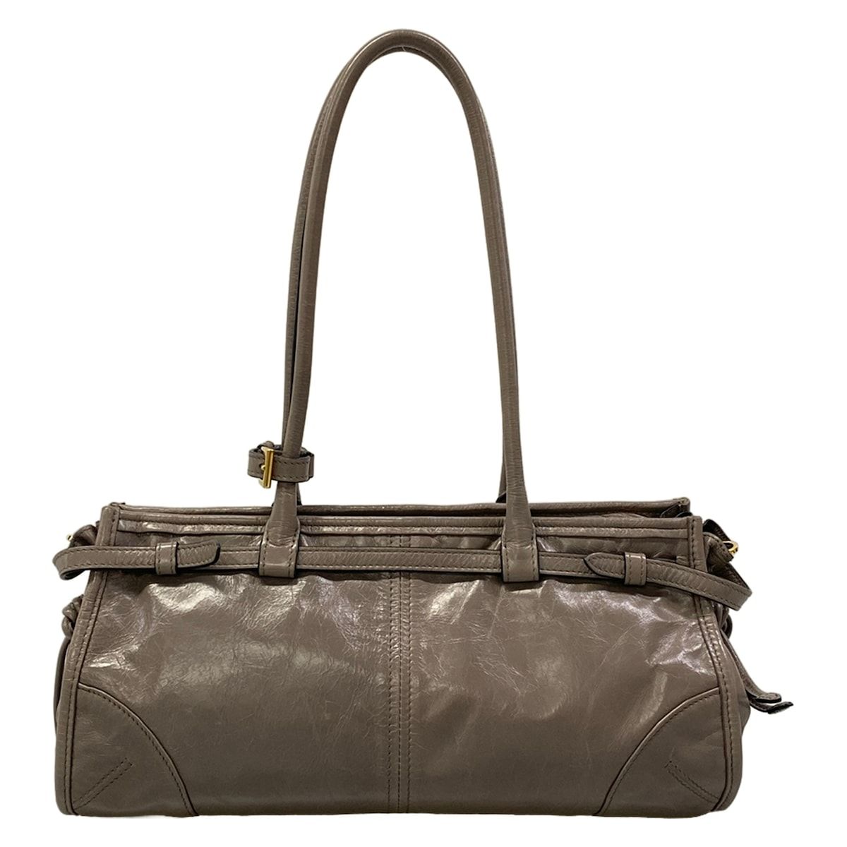 Prada Handbag Bonnie Medium Leather Pewter Gray Vintage Style — view 3