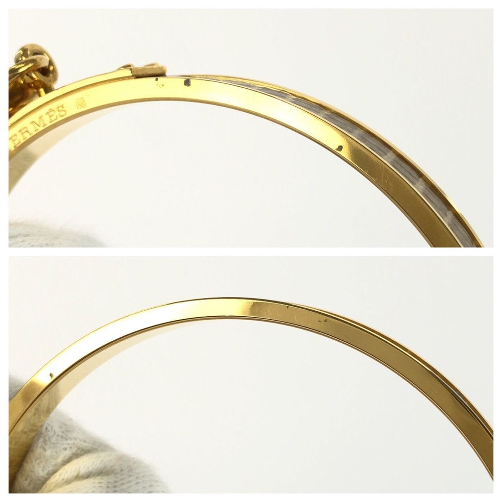 Hermes Vintage Kelly Bangle Croco Gold Plated Leather Bracelet — view 5