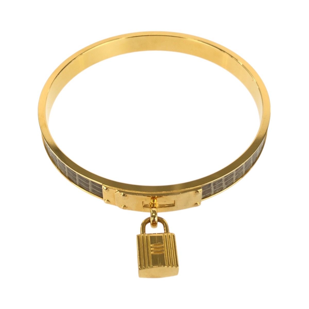 Hermes Vintage Kelly Bangle Croco Gold Plated Leather Bracelet