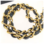 Chanel Vintage Ribbon & Chain Belt CC Logo Black Gold Leather Plated — view 3