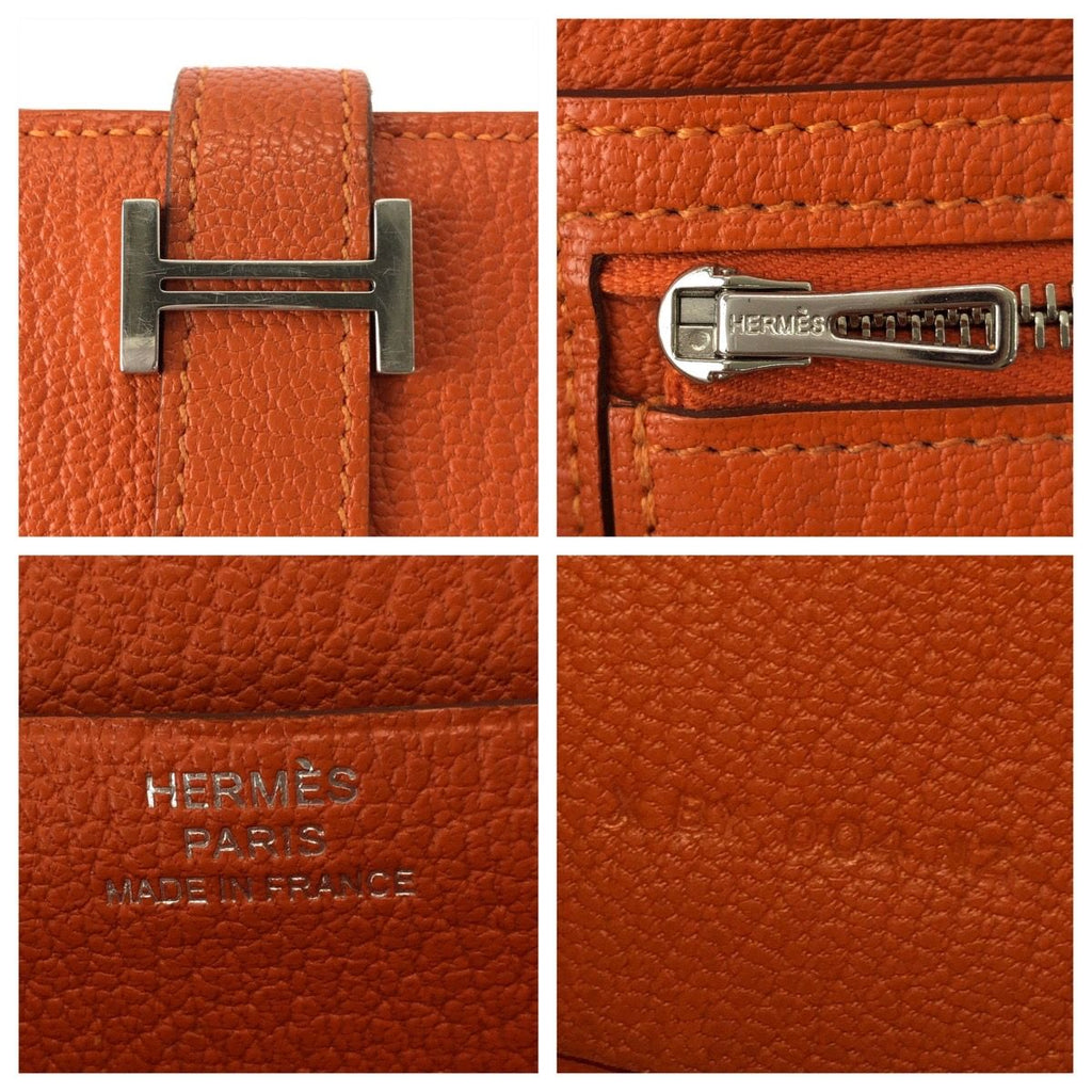 Hermes Bearn Soufflet Orange Silver Veau Epsom Wallet — view 7