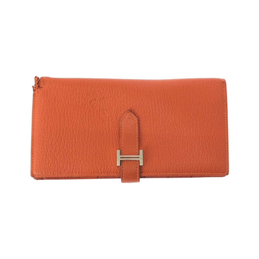Hermes Bearn Soufflet Orange Silver Veau Epsom Wallet