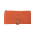 Hermes Bearn Soufflet Orange Silver Veau Epsom Wallet