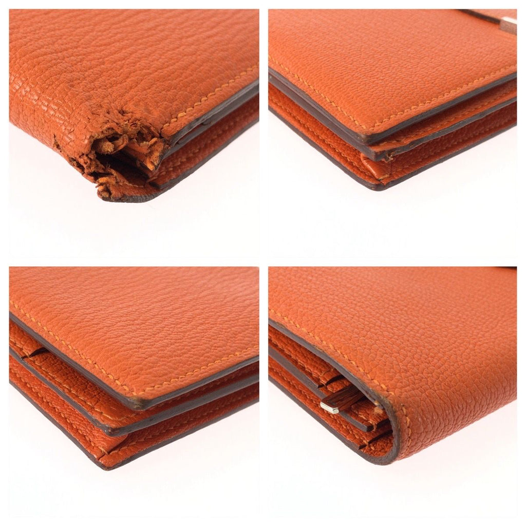 Hermes Bearn Soufflet Orange Silver Veau Epsom Wallet — view 3