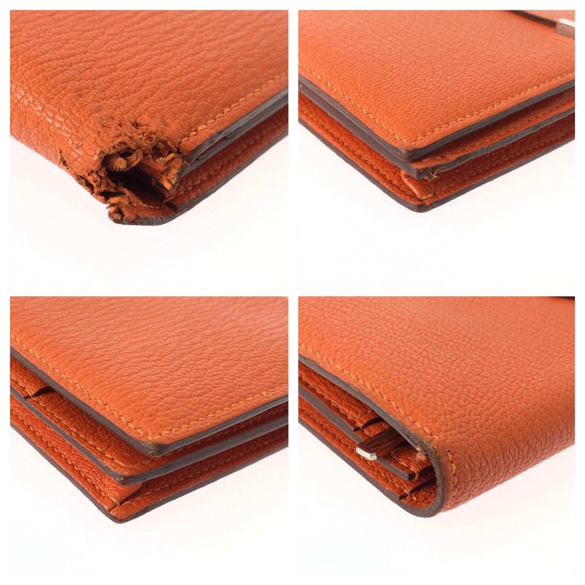 Hermes Bearn Soufflet Orange Silver Veau Epsom Wallet — view 3
