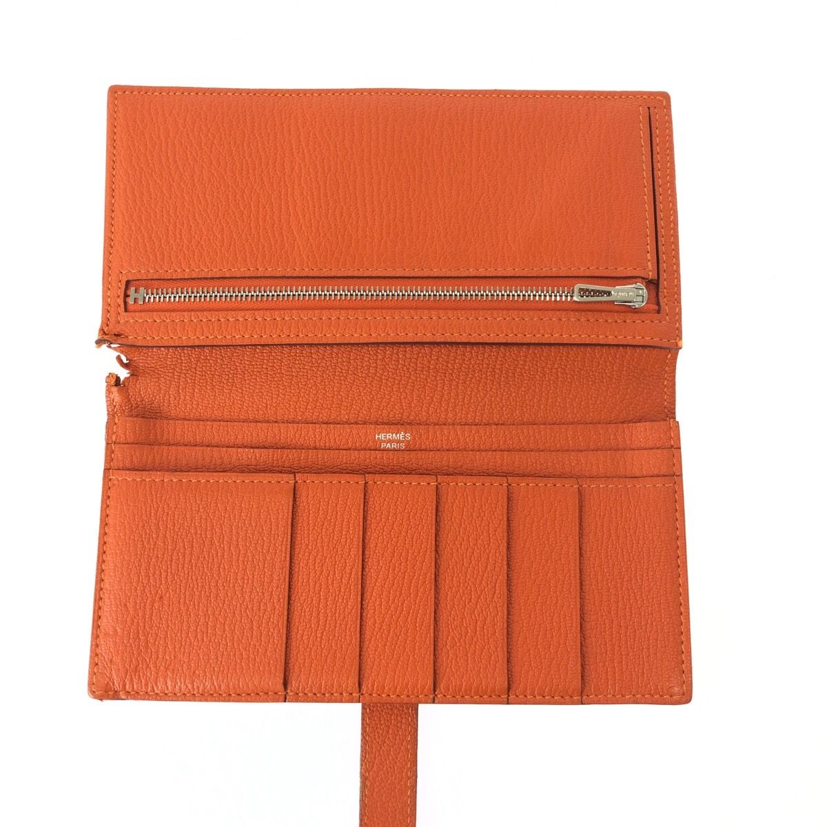 Hermes Bearn Soufflet Orange Silver Veau Epsom Wallet — view 8